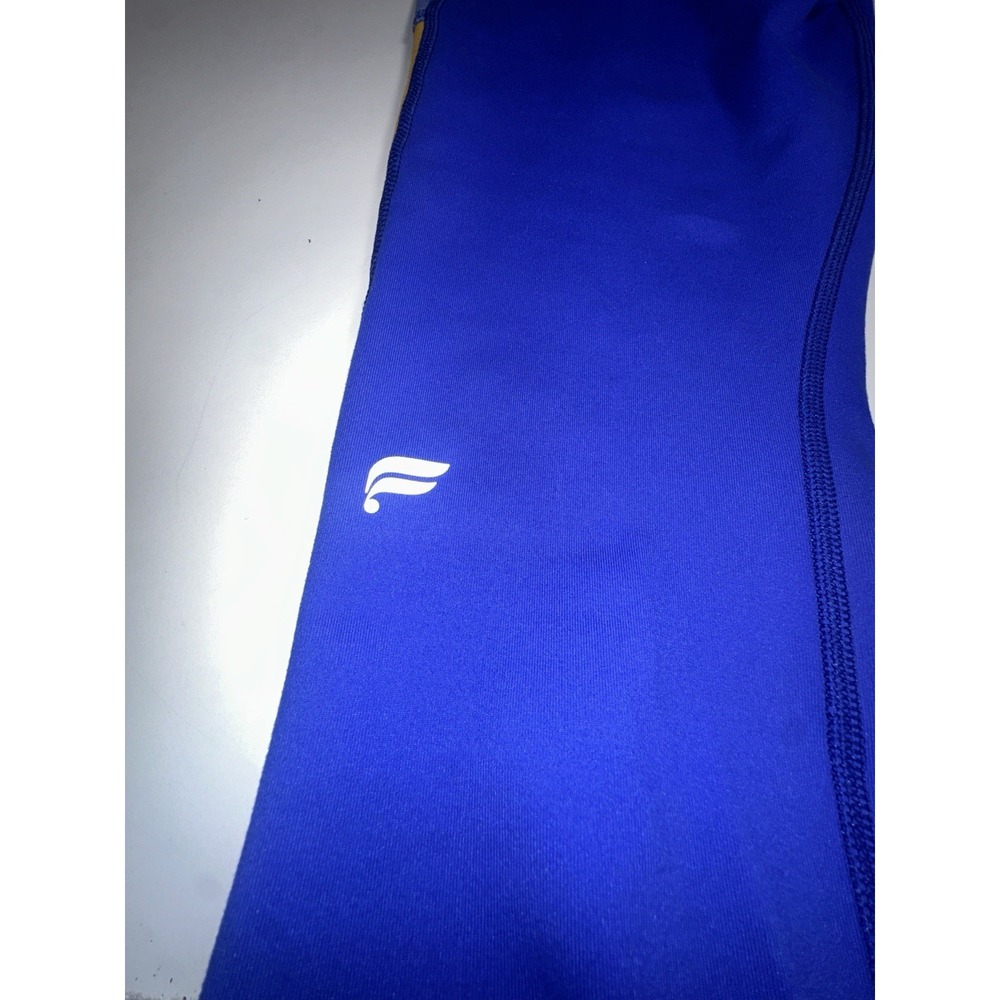 Fabletics Powerhold Leggings Womens Large Blue Yellow Mid Rise Athletic Pockets - Picture 4 of 5